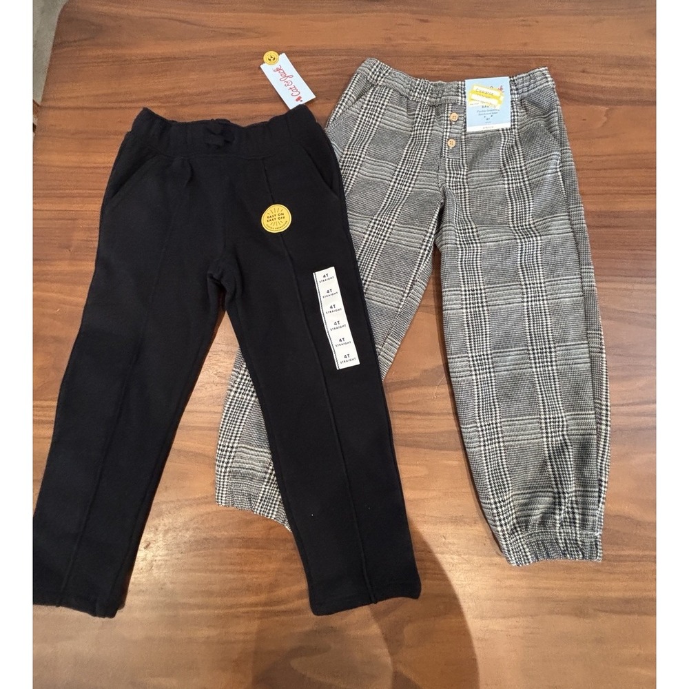 Lot Of 2 Boys' Houndstooth Print And Solid Black Pants - Cat & Jack Size 4/5T - Picture 1 of 12
